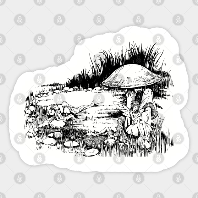 Vintage Fairy Tale Mushroom Nap Scene Sticker by AltrusianGrace